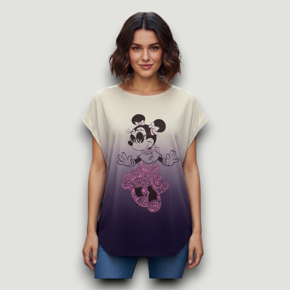Disney Parks Womens Tee Top Cream Purple M Minnie Mouse Disneycore Ombre Casual